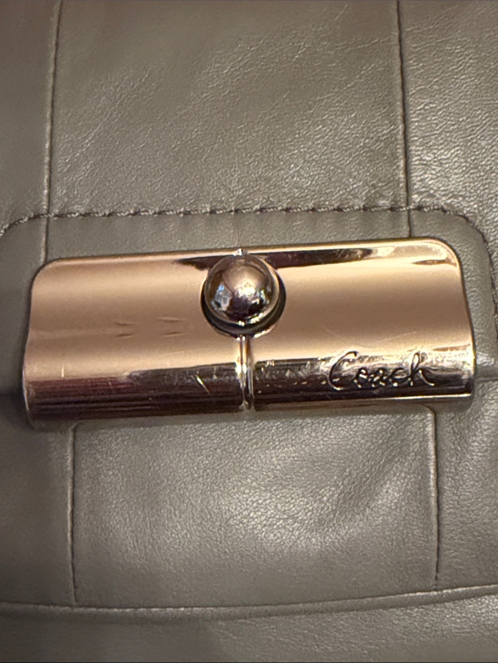 Coach Kristen Gray Leather Shoulder Bag with Polished Silver Turnlock XB Strap - Picture 6 of 17